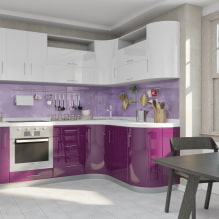 Cocina morada: combinaciones de colores, elección de cortinas, acabados, papel pintado, muebles, iluminación y decoración-5