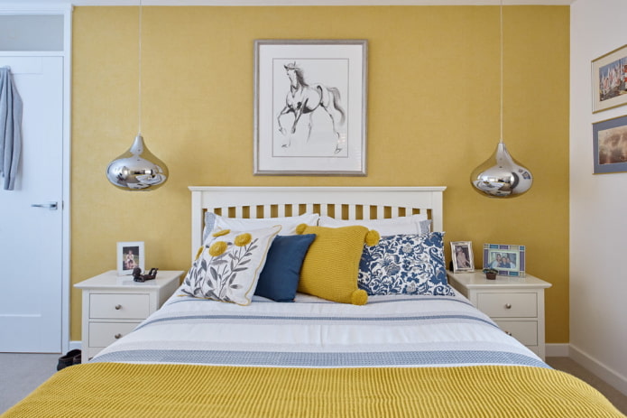 Dormitorio amarillo: características de diseño, combinaciones con otros colores.