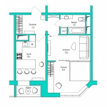 Proyecto de diseño de un apartamento de 2 habitaciones de 46 m2. m-1