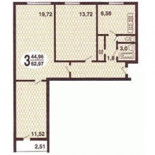 Diseño de un pequeño apartamento de 3 habitaciones de 63 m2. m. en una casa de paneles-0