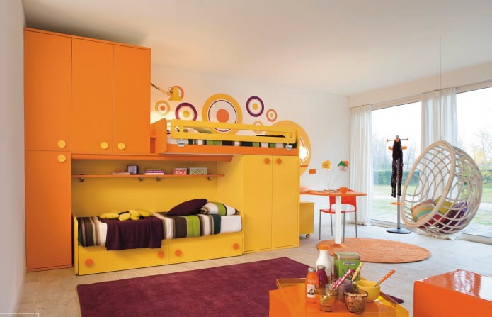 Color naranja en la habitación de los niños: características, fotos.