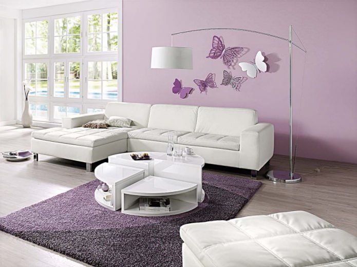 Reglas para decorar una sala de estar en tonos lilas.